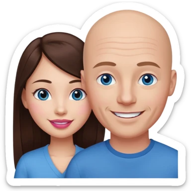 Bald white man blue eyes in love with Filipina woman with long hair dark brown eyes and pink lips smiling sticker