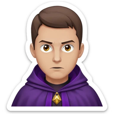 Amycus Carrow in harry potter, a man thin, brown hair, crew cut hair, look evil, dark purple cloak sticker