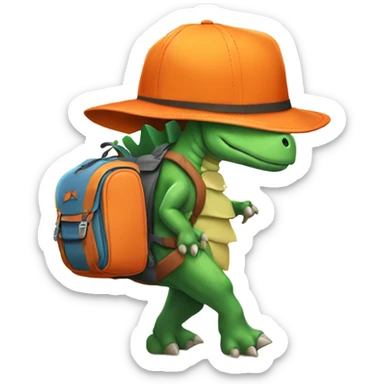 Stegosaurus carrying a backpack and a tote bag wearing an orange hat  sticker