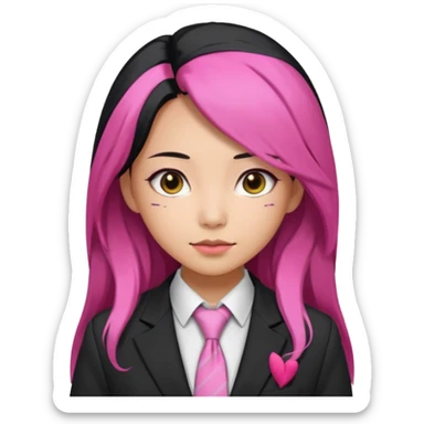 long black and a little pink haired asian woman with tie and blazer sticker