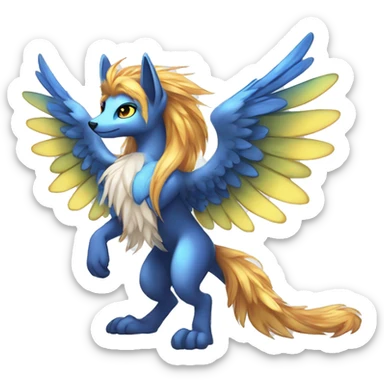 Anthro Sona Cool Cute Colorful Shy Winged Shiny Fakemon-Fantasy-Creature With Long Hair-Mane Full Body sticker