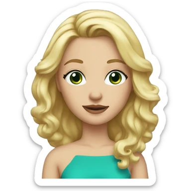 blonde hair 40 year old woman, should length hair, blue eyes, green dress sticker