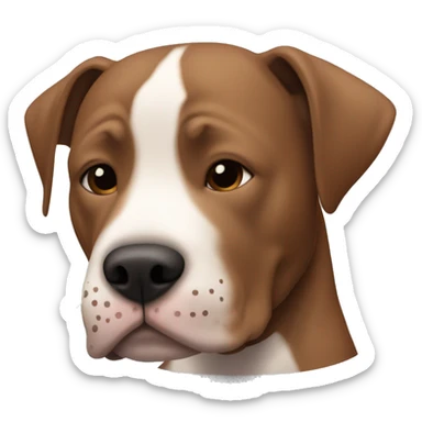 A dog of the American pit bull terrier breed who is hugging a brown haired girl. The dog must be red in color with a white patch on the neck and a black nose. sticker