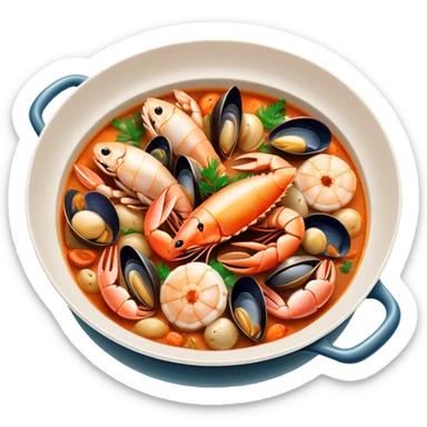 cinematic-realistic-buzara-seafood-dish-emoji,-depicted-as-a-rustic,-flavorful-seafood-stew-with-shellfish-rendered-with-rich-textures-and-dynamic,-maritime-lighting. sticker