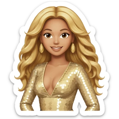 Beyonce from Destiny's Child with long golden blonde hair, cream sequin outfit sticker