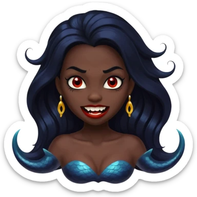 A black mermaid who is also a vampire. Color theme is black also make the fangs visible sticker