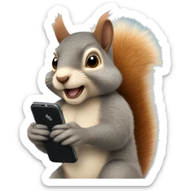Realistic fluffy Squirrel holding an iPhone  sticker