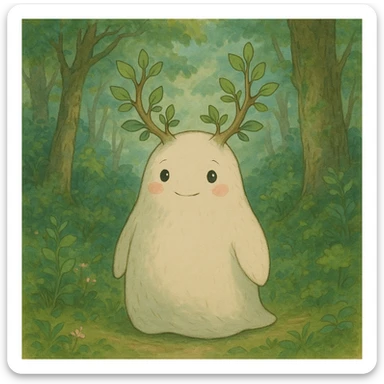whimsical forest spirit with soft colors and gentle expression in ghibli style sticker