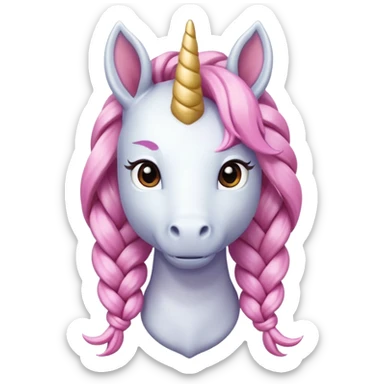 braided unicorn wiith big visible braids looking into the camera sticker