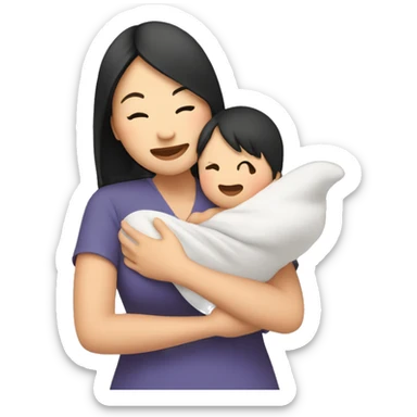 An Asian woman holds a baby in her arms and butterflies fly around sticker