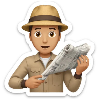 man energetically throwing a rolled-up newspaper to his right sticker