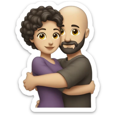Intimate hug bald man beard short dark hair woman sticker