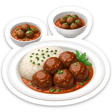 Kofte Cinematic Realistic Kofte Dish Emoji, depicted as spiced meatballs served alongside a portion of fragrant rice, rendered with rich textures and warm, appetizing lighting. sticker