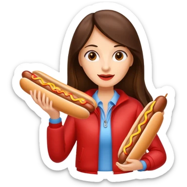 tourist brunette long hair woman holding hot dog sticker