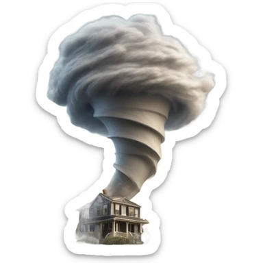  A powerful tornado, made of swirling wind and debris, twisting upward, with dust and objects flying around, creating a chaotic and destructive force. sticker