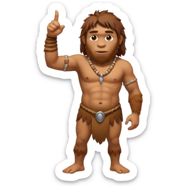 A full-bodied Neanderthal, dressed in a loincloth, points his thumb to the right
 sticker