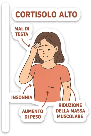 donna Cortisolo alto con freccie che indicano. In italiano sticker