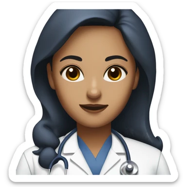 A woman doctor with brown eyes , with stethoscope, wearing dark blue and be on surgery  sticker