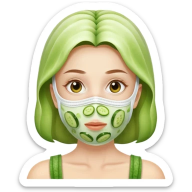 Girl wearing facemask with cucumbers sticker