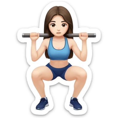 beautiful pale brunette girl with long hair doing squats  sticker