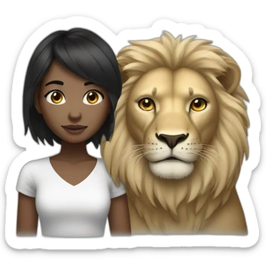 White skin black haired Girl and lion sticker