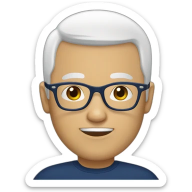 a person with black haired bald with white glasses and navy tshirt sticker