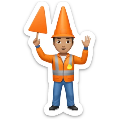 orange traffic cone man dancing with sign in his hand saying “stop using ai” sticker