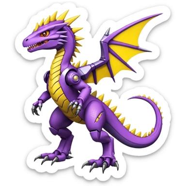 Cool Edgy Purple Yellow Digimon-Fakemon-Guilmon-Velociraptor-Dragon-Mecha full body sticker