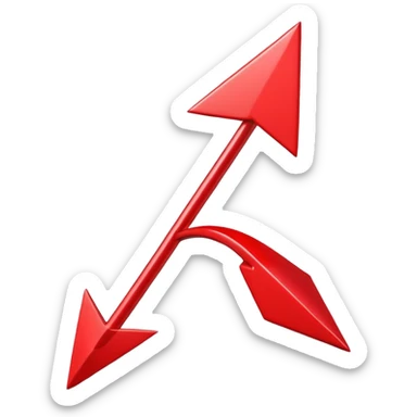 3D Apple style emoji of a pointed arrow, sleek and shiny, vibrant colors, floating on white background, soft shadows, high detail, playful and cute. sticker