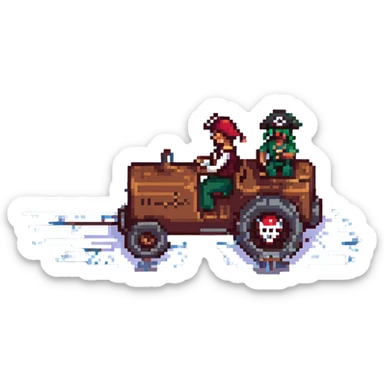 pirates driving a tractor on a ship sticker