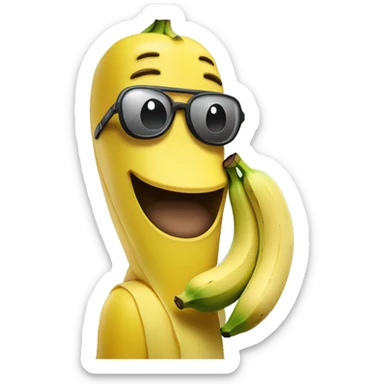 desenhe uma banana com a casca aberta com rosto humano de óculos e barba sticker