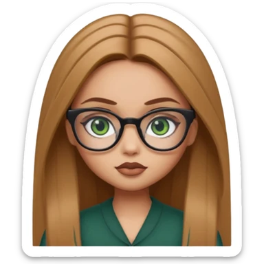 pretty bratz baddie, light brown straight hair, dark green eyes, glasses, pretty eyeliner sticker