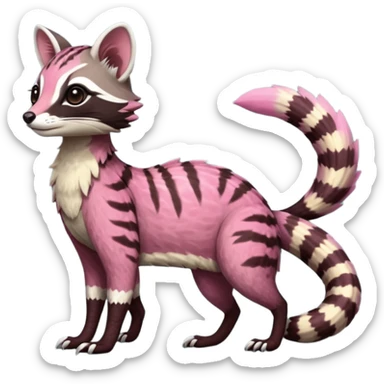 Rare realistic brown-scaled pink, white beige edgy badass epic pretty beautiful handsome gorgeous aesthetic colorful vibrant Vernid-Trico-Amaura-Civet-Genet-species-Fakemon-creature by LiLaiRa, 4 legs, 1 tail, random markings, (full body) sticker