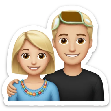 create couple emojis, tall blonde beaded guy, and short brown hair hazel eyed girl sticker
