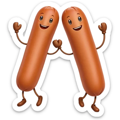 two sausages  wirh arms und legs, laughing sticker