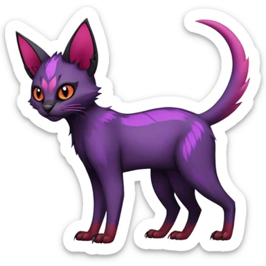 Black edgy Noibat-Purloin-Torracat-Lykoi-Caracal-cat-Fakemon-fusion-hybrid-creature with violet and red scale markings sticker