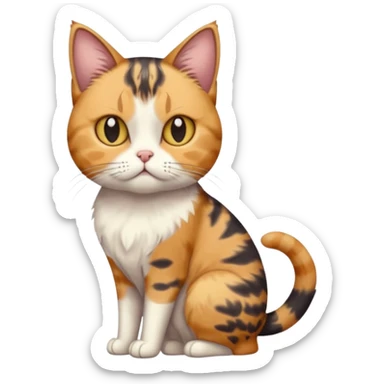 full body calico tabby cat with skinny head and fat body with an anxious face sticker