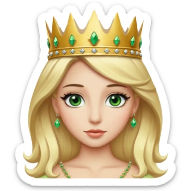 Emoji d’une femme blonde aux yeux en amande vert avec de long cils noir et une couronne avec écrit Princesse Elite sticker
