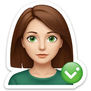 middle age woman with green eyes and shoulder length straight brown hair sticker