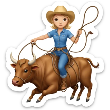 girl riding a bull with a lasso sticker