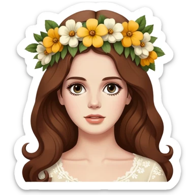 Lana Del Rey with flower crown and vintage style sticker