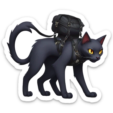 cool edgy fantasy dark-shadow-themed animal vampiric cat hybrid Fakemon  with a harness and collar full body sticker