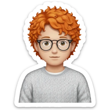 teen nerd orange hair boy curly orange hair wearing white shirt inside a sweater with glasses  sticker