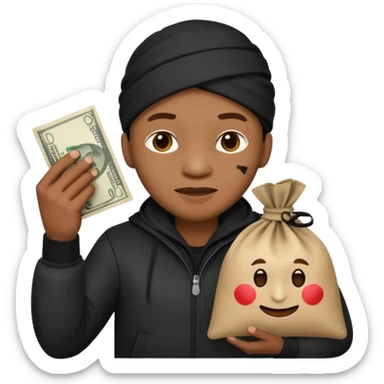 Ladrão com saco de dinheiro emoji efeito Mandela sticker