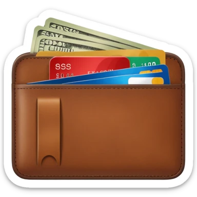 portefeuille marron avec pleins de billet et carte bancaire sticker