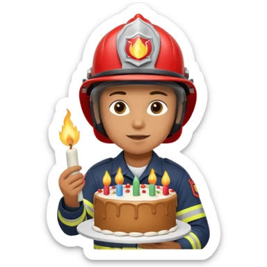 A firefighter extinguishing a party sticker