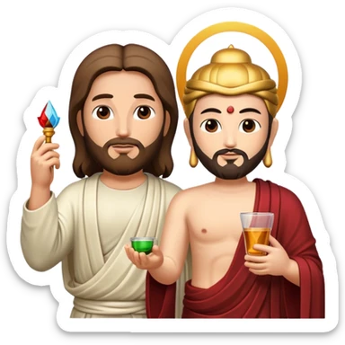 Jesus and Buddha taking a shot sticker