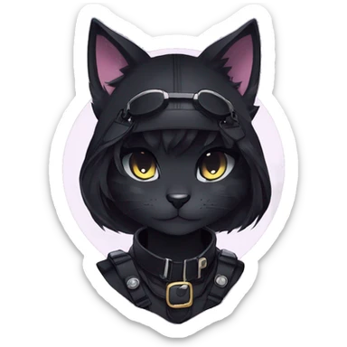 Gorgeous furry dark techwear anime style anthro black cat furry sona Fakemon aesthetic and pretty edgy black with collar and harness trending style sticker