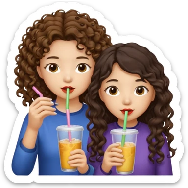 Two girls drinking they’re both Asian but one has curly brown hair and the other has long dark hair sticker