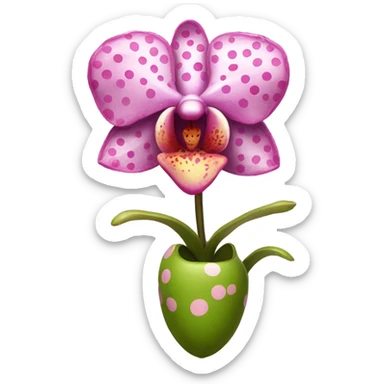 Sparking pink heart orchid flower with polka dots sticker